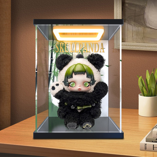 适用泡泡玛特SKULLPANDA熊怠怠毛绒公仔挂件吊卡亚克力防尘收纳盒