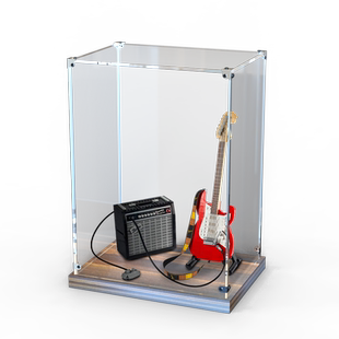 木质底展示盒适用乐高21329芬达吉他透明手办收纳盒亚克力防尘罩