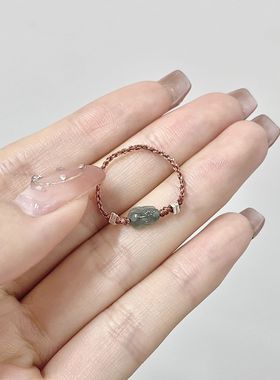 小貔貅碎银子戒指女小众ins手工编织简约食指戒复古轻奢百搭尾戒