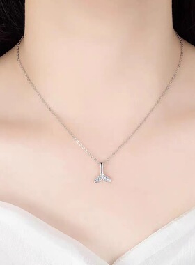 时尚百搭小众设计感银色鱼尾吊坠项链女ins潮韩版简约气质锁骨链