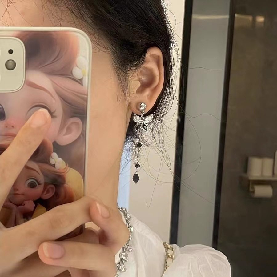 流光燕尾蝶蝴蝶造型珍珠流苏耳环小众串珠饰品仙女风耳夹无耳洞,饰品/流行首饰/时尚饰品新,耳钉,淘宝优惠券,粉丝福利购,淘宝优惠卷