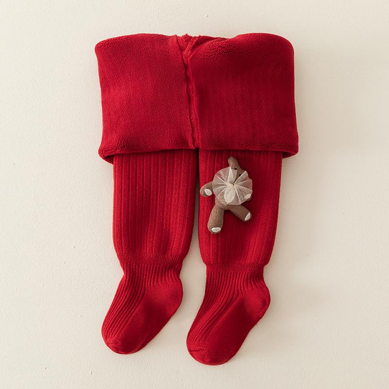 男女童冬季红色打底裤婴儿连裤袜周岁新年加绒加厚小童圣诞大屁屁