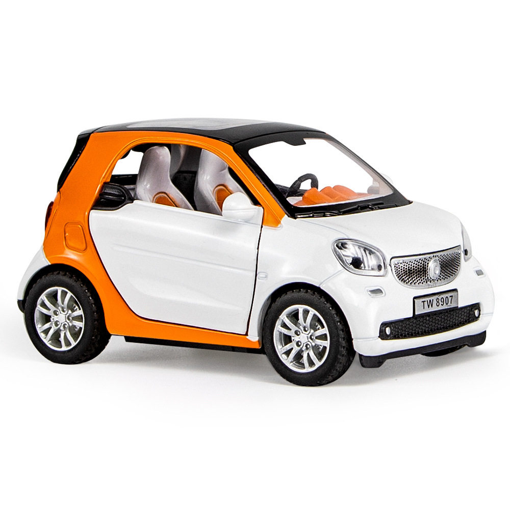 儿童仿真合金车模型奔驰smart小汽车1/24声光回力玩具迷你车