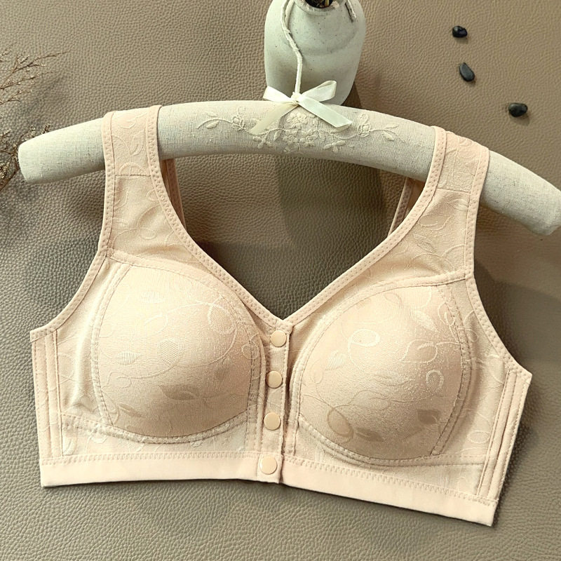 现货前扣妈妈文胸无钢圈固定杯收副乳防下垂中老年内衣大码背心式