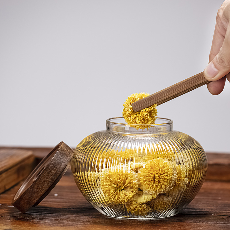 高硼硅玻璃茶叶罐相思木盖密封罐五谷杂粮储物瓶干果零食罐装