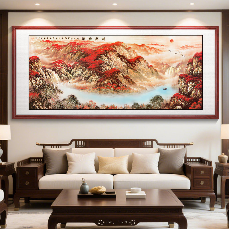 浮雕描金鸿运当头中式办公室挂画客厅装饰画山水画沙发背景墙壁画