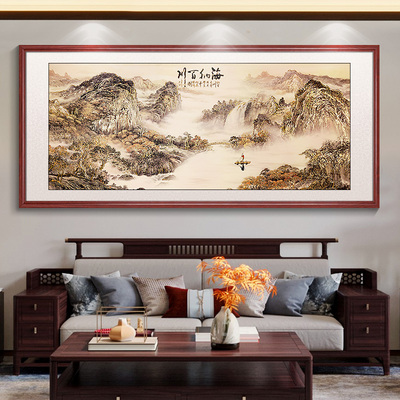 浮雕描金工艺海纳百川山水画 画茶室办公室挂画 画国画 画新中式