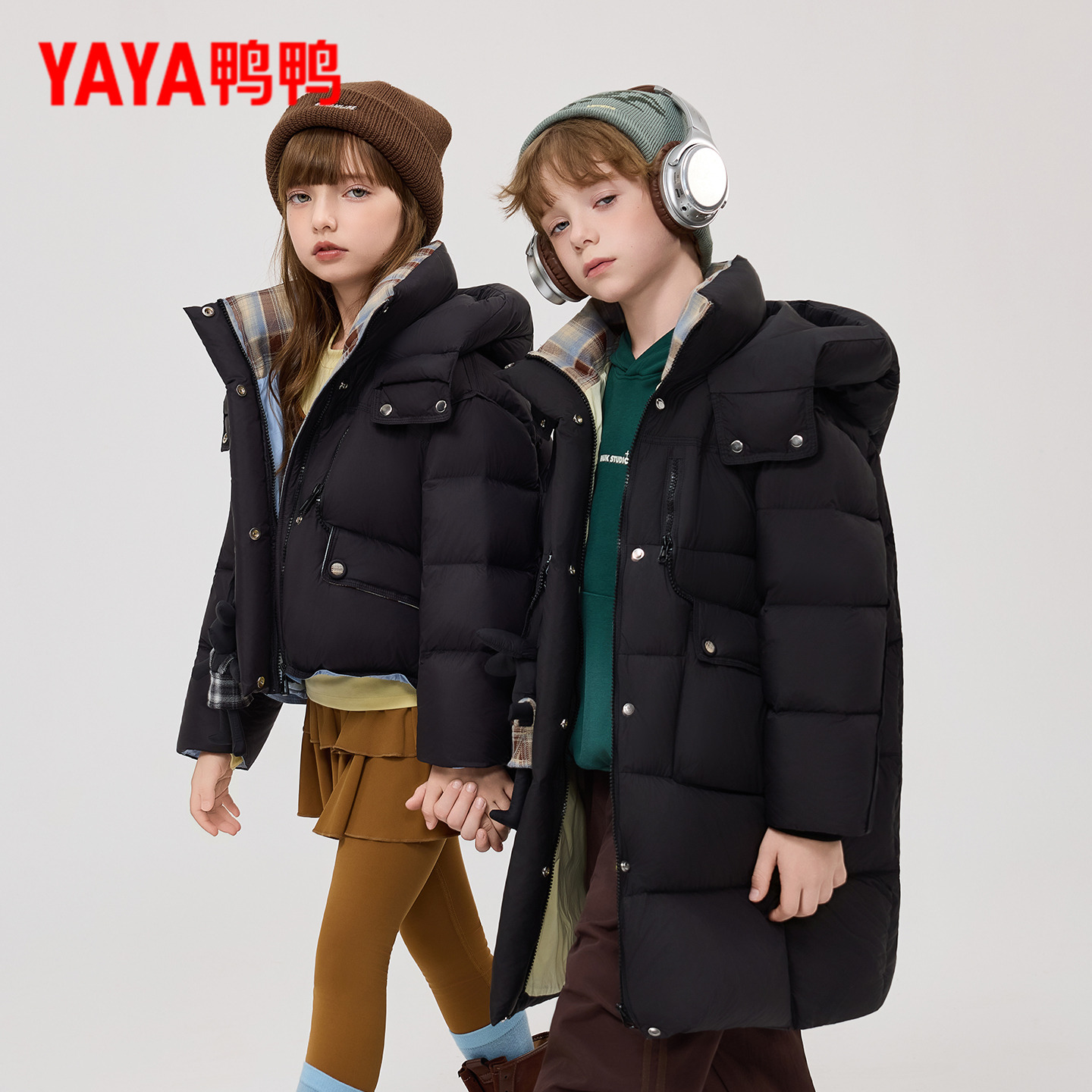 鸭鸭童装儿童羽绒服中长款2025冬季新款男童女童宝宝连帽保暖外套