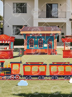 复古火车站售卖亭KT板61儿童节零食小卖部摊位集市氛围布置背景板