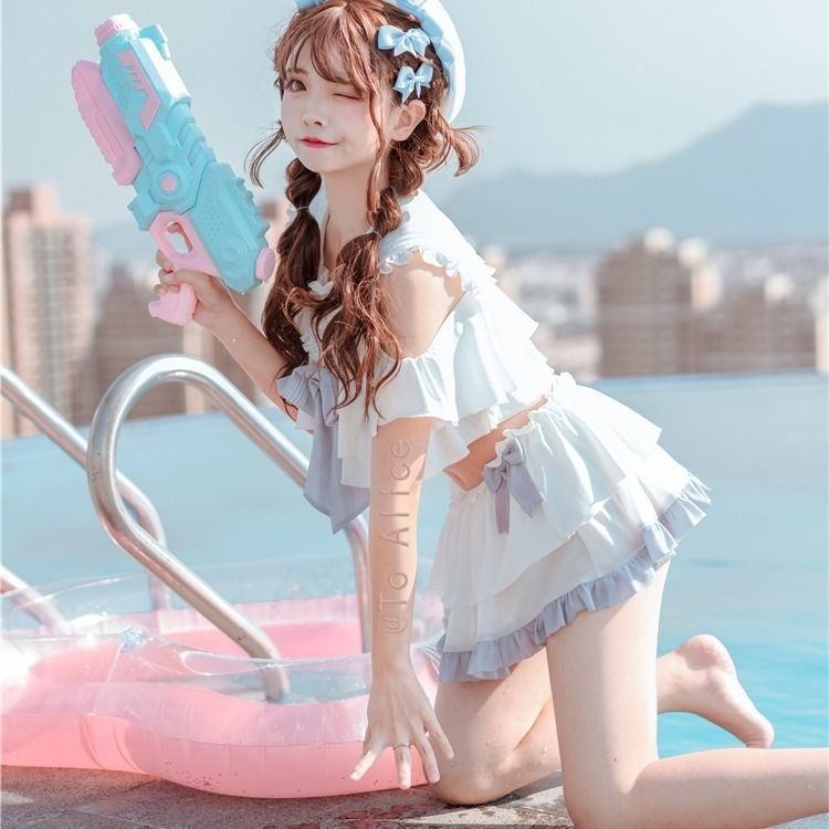 泳衣女款初中生微胖女孩泳衣女分体可爱原创分体泳衣泡温泉泳装夏