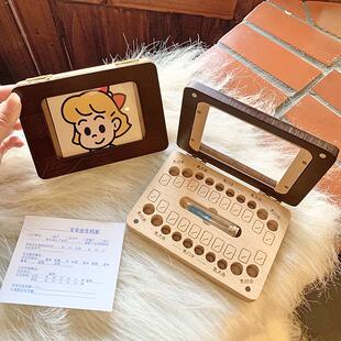 乳牙收纳盒牙齿纪念盒男孩女孩儿童宝宝换牙收藏盒木质相框保存盒