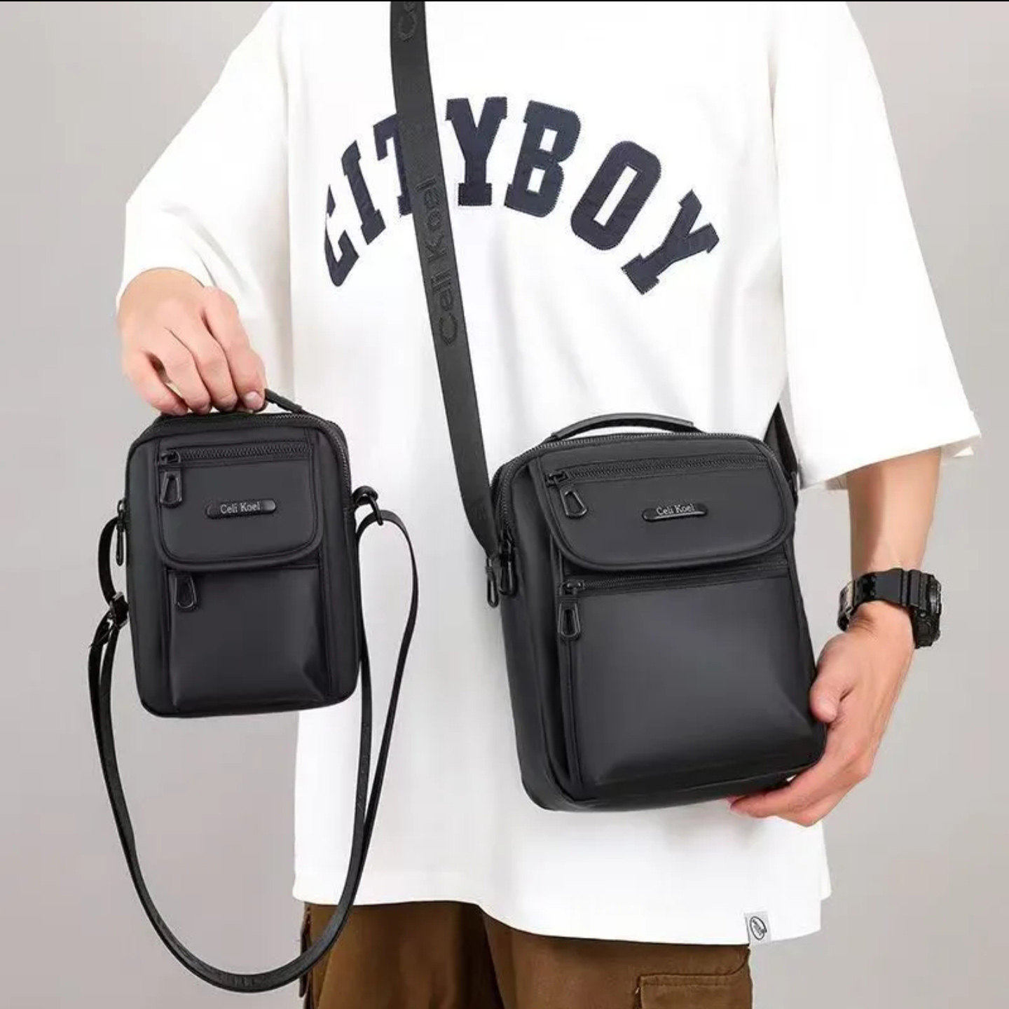 凌卡商贸男包男士商务休闲轻便防水单肩包高级感时尚通勤斜挎a09