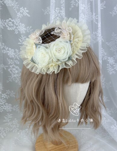 lolita扁帽头饰生成色洛丽塔发饰白色花嫁黑色酒红色可搭芙拉小姐