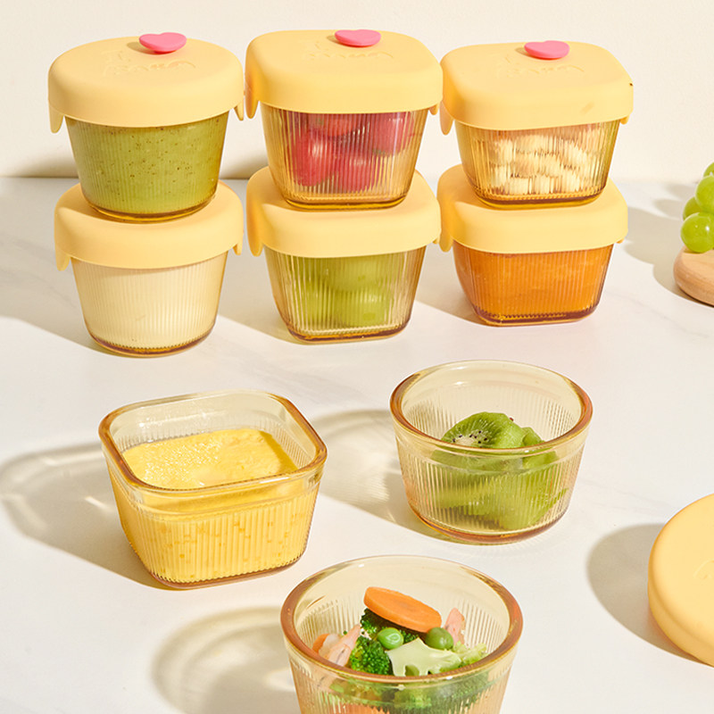 宝宝辅食盒玻璃耐高温可蒸煮微波冷冻分格肉泥保鲜婴儿专用辅食碗