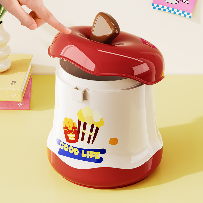 【萌趣苹果】桌面垃圾桶按压开盖