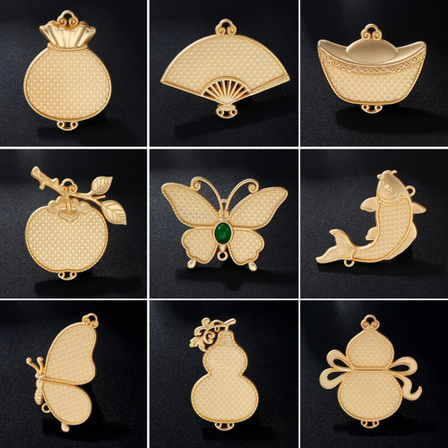 DIY双面压襟吊坠底胚宋锦配件女