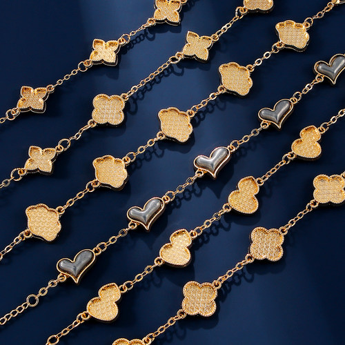 金色四叶草非遗螺钿宋锦手链配饰