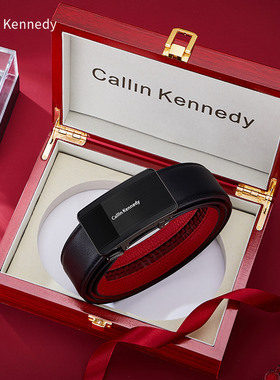 Callin Kennedy本命年马年红色皮带男士属龙自动扣纯牛皮内扣腰带