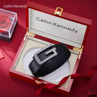 Callin Kennedy防过敏陶瓷扣皮带男真皮平滑扣纯牛皮礼盒名牌腰带