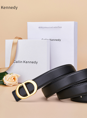 Callin Kennedy女士皮带真皮平滑扣头层牛皮时尚百搭腰带2025新款