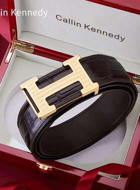 【钢扣】Callin Kennedy泰国鳄鱼皮男士皮带平滑2025新款真皮腰带