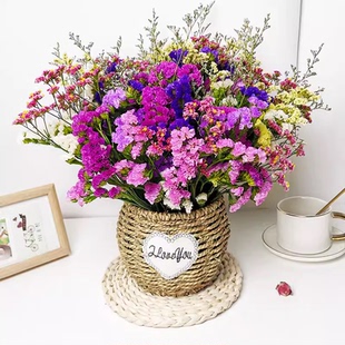 饰摆件家居摆设带编织篮 勿忘我满天星干花花束真花风干天然卧室装