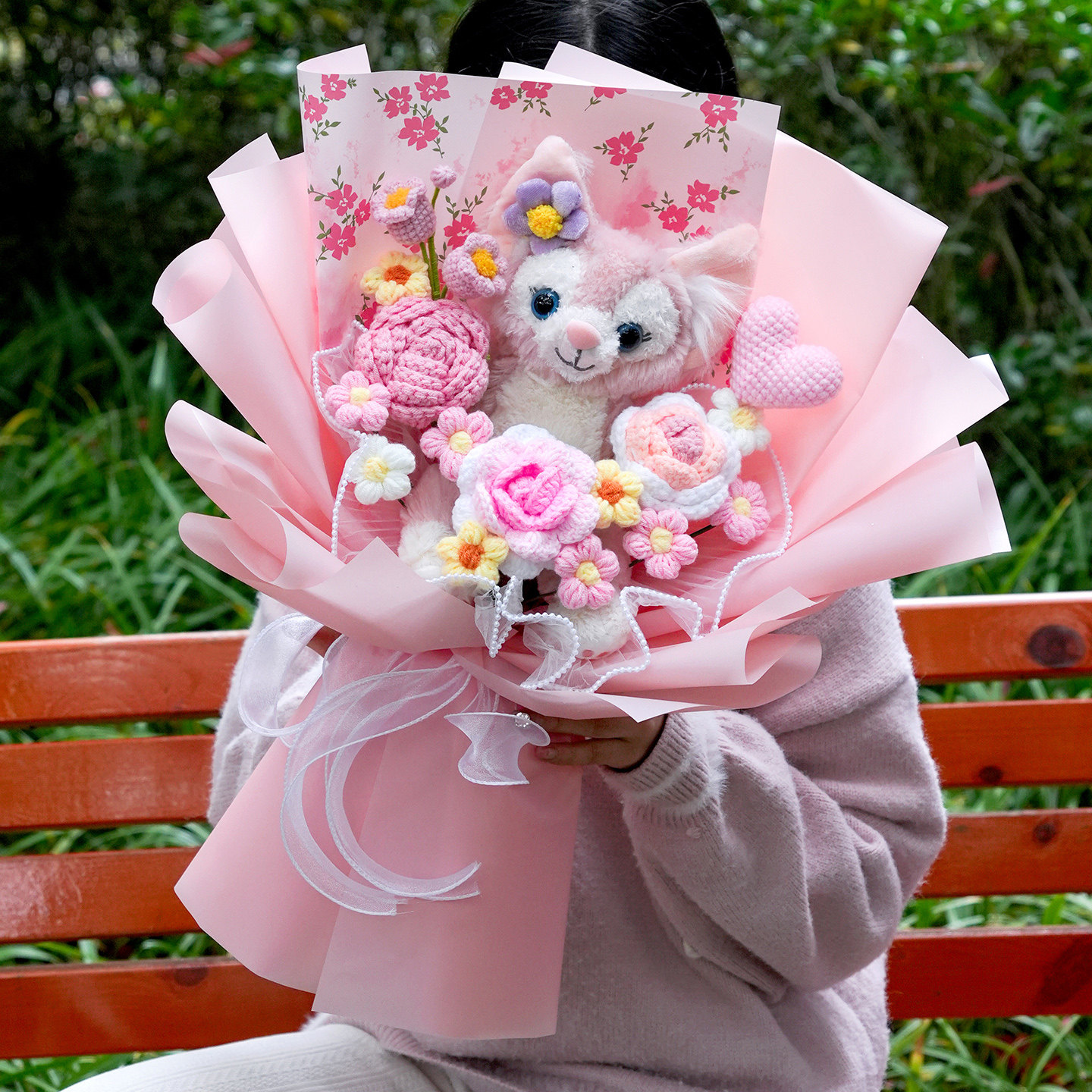 迪斯尼玲娜贝儿卡通公仔玩偶花束手工钩织毛线花生日礼物送女闺蜜