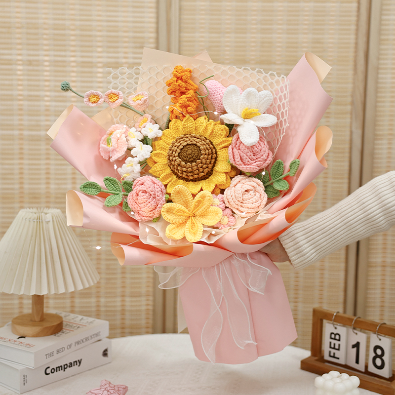 针织向日葵花束仿真玫瑰混搭手捧永生花生日礼物送女闺蜜朋友客户