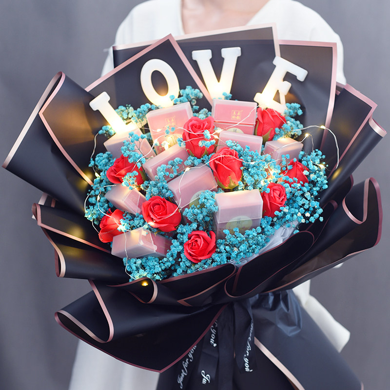 茶香烟满天星干花束香皂花玫瑰七夕情人节送男友老公爸爸生日礼物