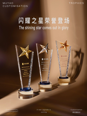 简约高端风格水晶奖杯定制创意优秀员工公司年会授权分发奖标志