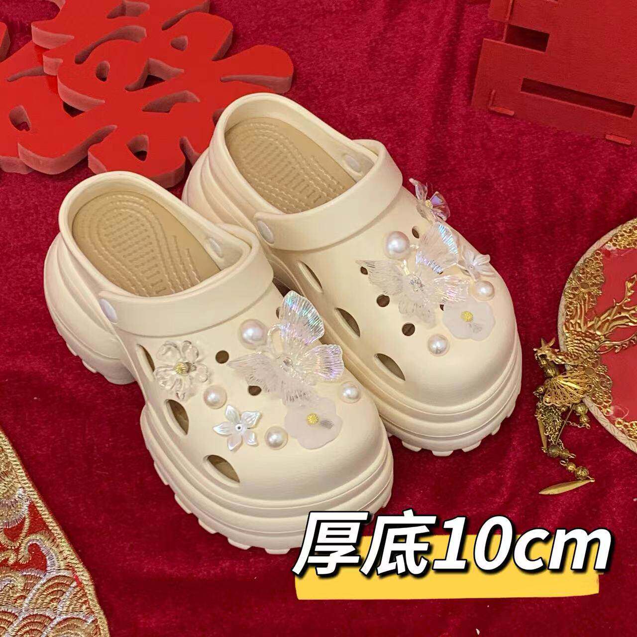 主婚纱神器新娘鞋厚底洞洞鞋10cm不累矮子乐增高小个子结婚拖鞋女