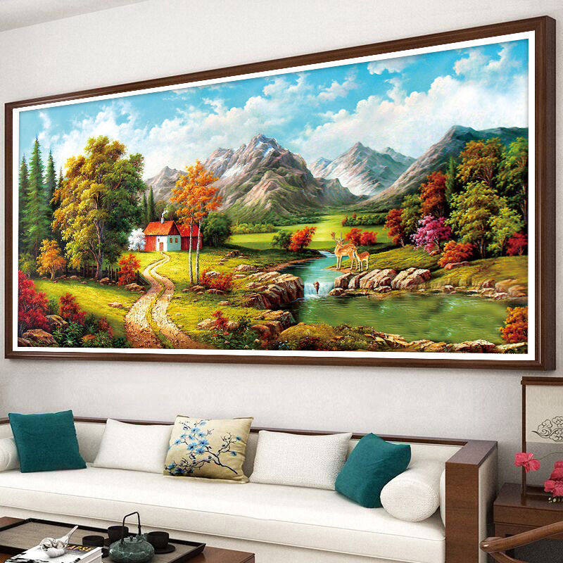 欧式流水生财十字绣新款线绣客厅风景大幅满绣自己绣刺绣蒙娜丽莎