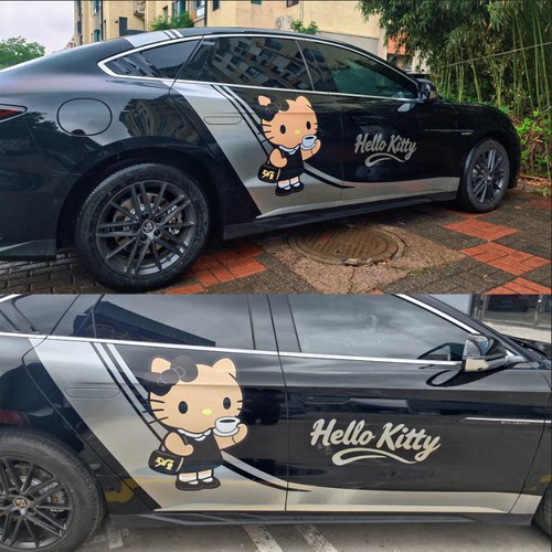 适用于比亚迪汉KT猫车贴小鹏黑色Kitty凯蒂猫焕新3车身装饰贴纸