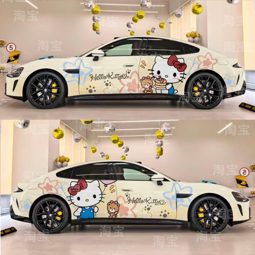 su7HELLO KITTY车贴蔚来理想特斯拉KT猫汽车车身卡通拉花图案定制