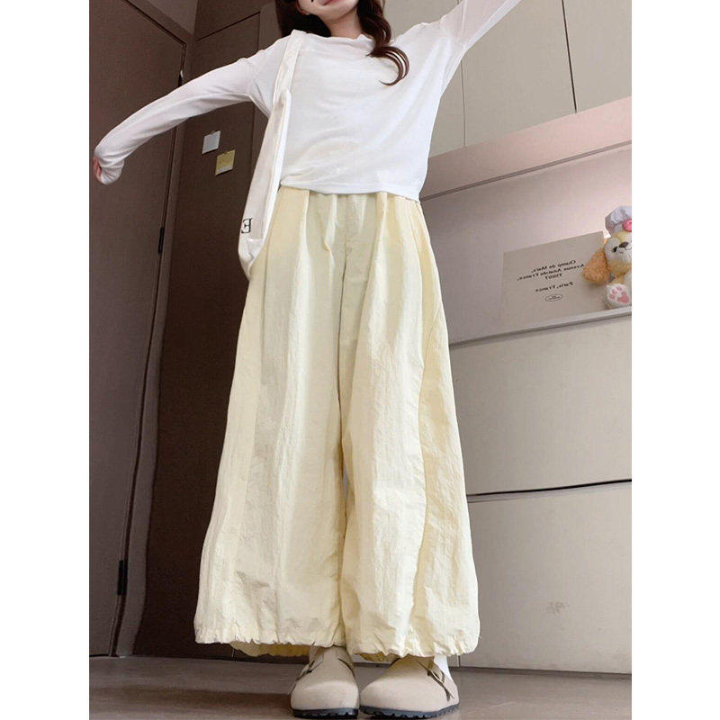 黄色阔腿裤女夏季2026新款速干宽松显瘦灯笼裤小个子休闲气球裤子