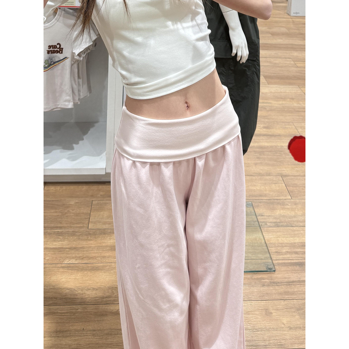 粉色健身运动裤女夏薄款2026新款垂感瑜伽裤小个子宽松直筒阔腿裤
