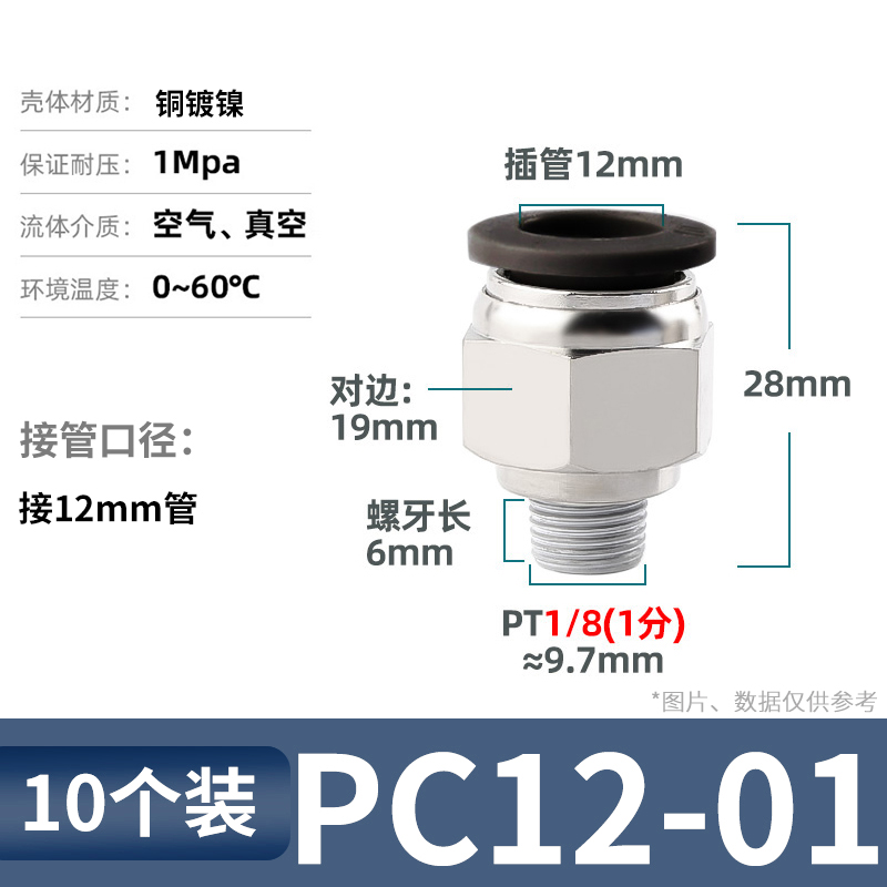 气管快速接头气动快插螺纹直通外丝PC8-02气动元件气源快接4/6-M5