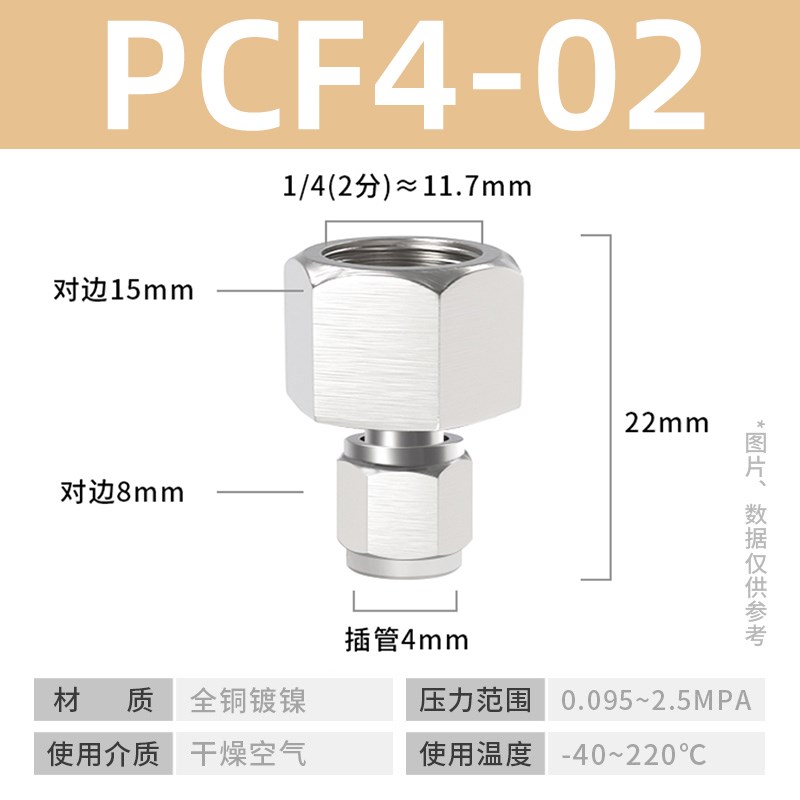 铜气动快速接头内螺纹快拧直通气管快插PCF6-01/8-02/10-03/12-04