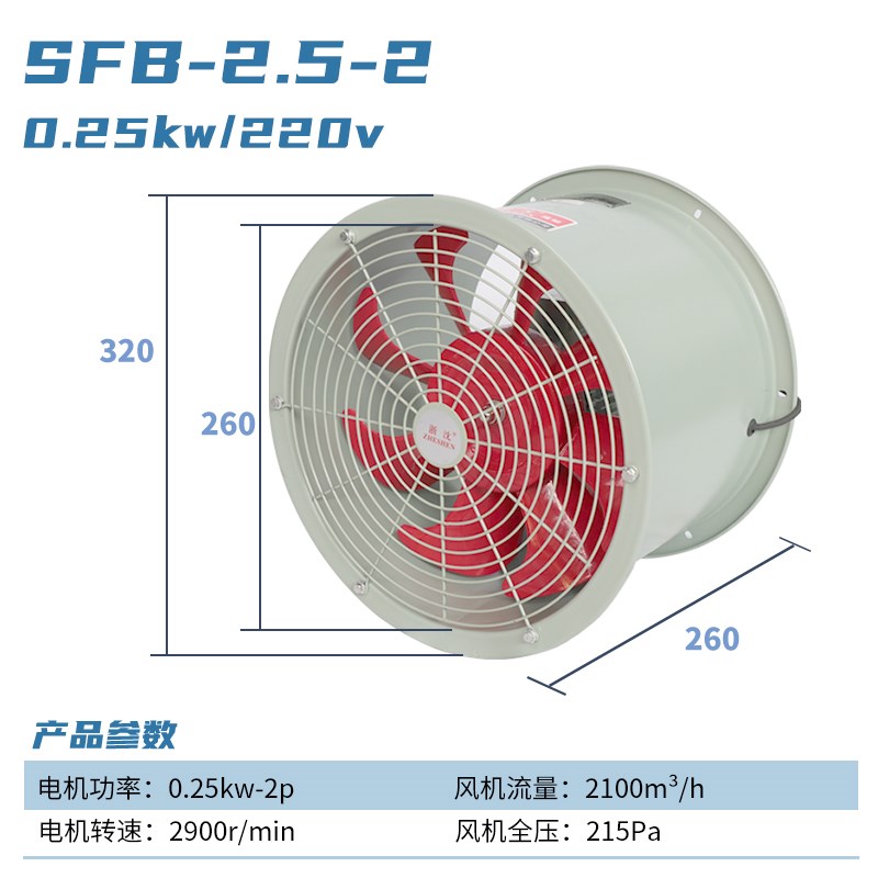 浙江沈力SFB耐高温轴流风机防油防潮220v380v管道风机工业排气扇