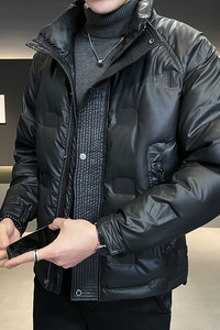 B255-16891-P175 80白鸭绒 M-3XL店主风男士休闲简约皮羽绒外套男图片