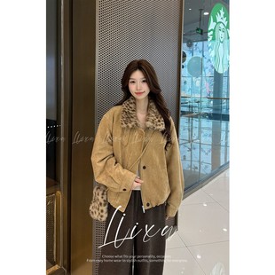 秋冬加绒加厚豹纹拼接夹克设计感厚外套L58TZY6171 小乐专享