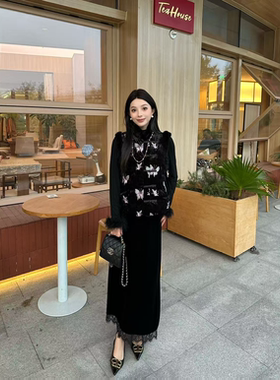 【书婷专享】秋季新款羽绒马甲百搭丝绒半身裙套装Q53TZW5147