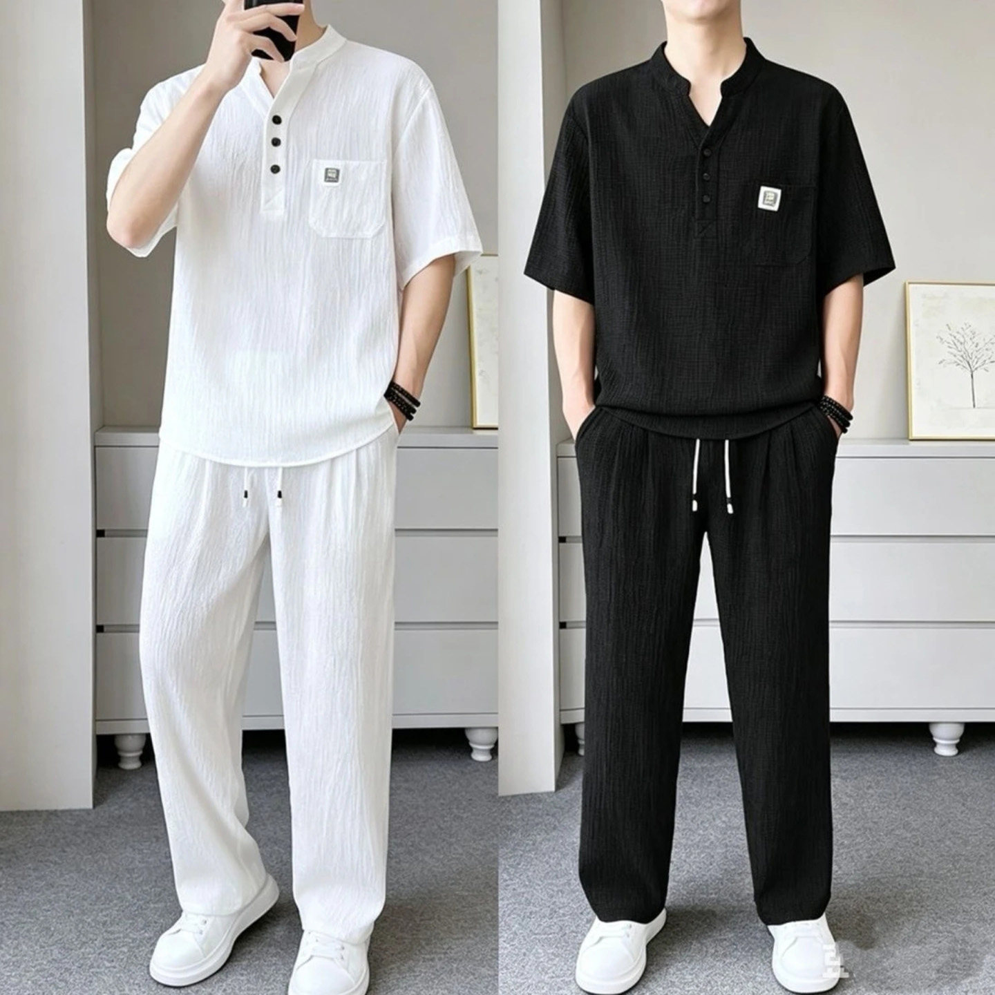 维干奢品男装大码轻奢男士套装夏季新中式休闲潮流短袖时尚两件a4
