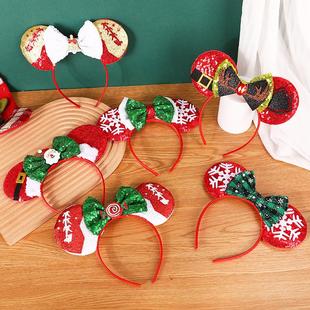 圣诞米奇发箍米妮耳朵圣诞节发捆米老鼠头箍蝴蝶结头饰新年发饰女
