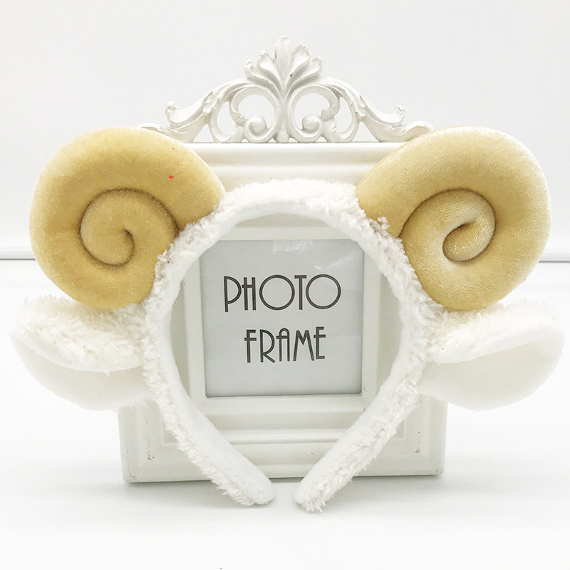 卡通毛绒发箍可爱羊角发饰头箍羊羔毛小羊发卡圣诞节日洗脸发卡女