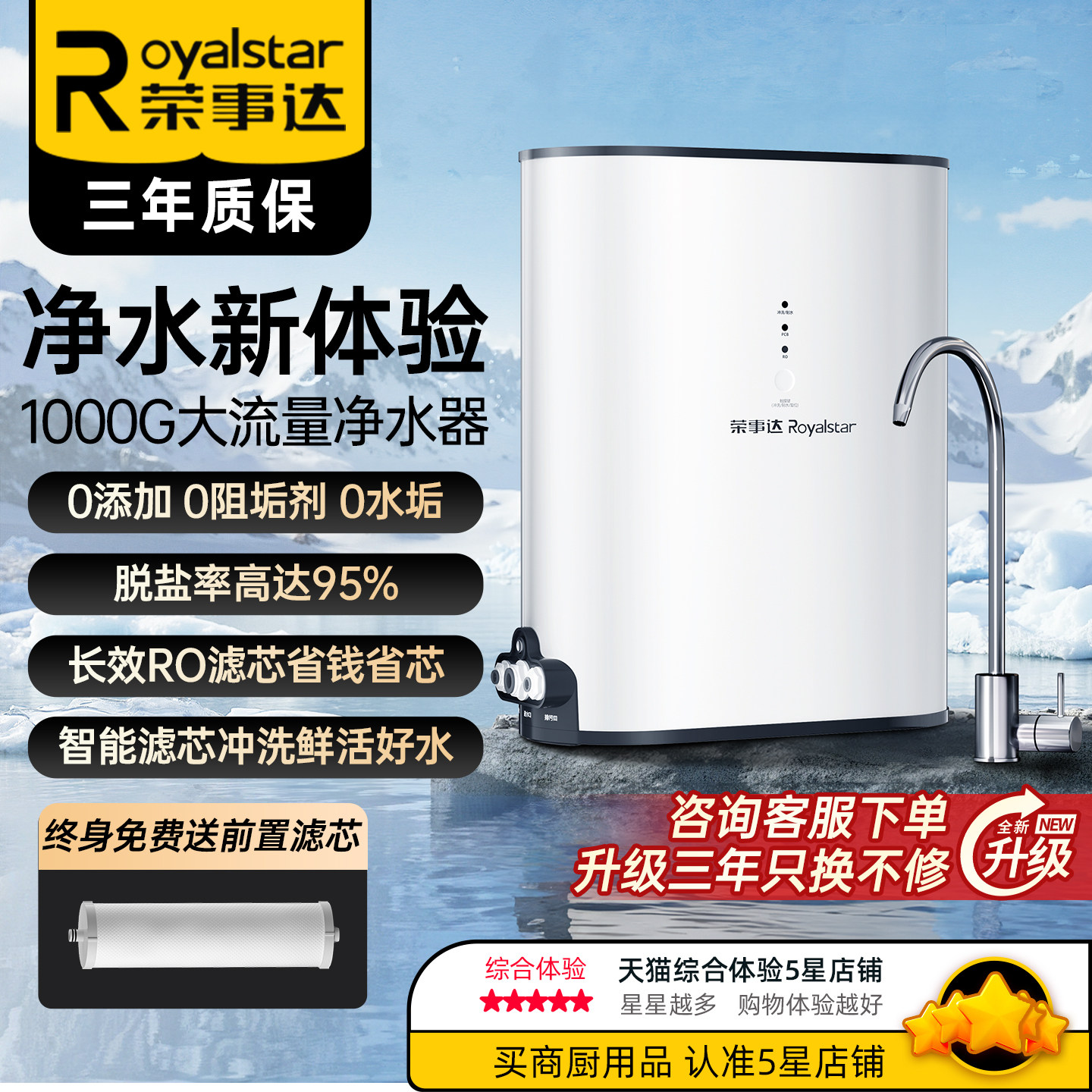 荣事达家用净水器RO反渗透1000G图片