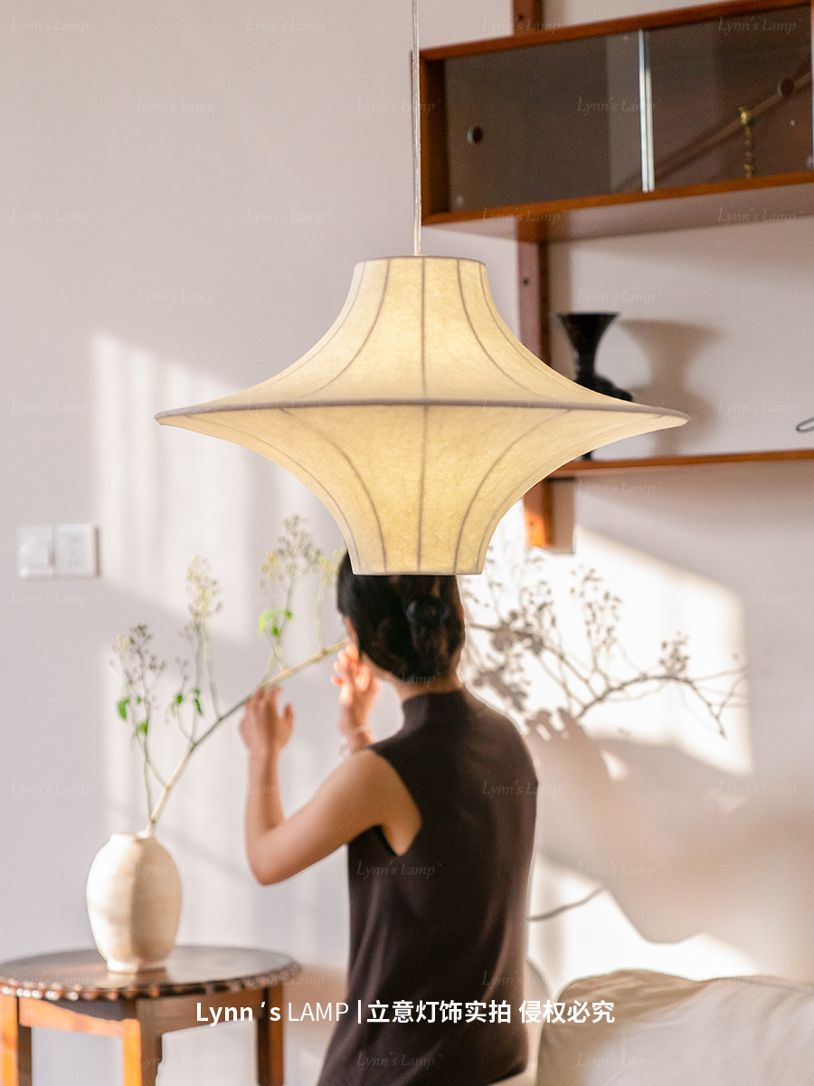 林恩的概念Wabi-Sabi风格飞碟丝绸枝形吊灯客厅卧室日式中世纪书,家装灯饰光源,卧室/书房吊灯,淘宝优惠券,粉丝福利购,淘宝优惠卷