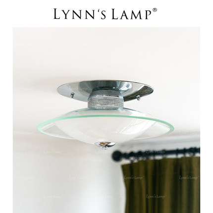 Lynn's立意复古玻璃吸顶灯卧室书房包豪斯中古圆形led护眼灯具