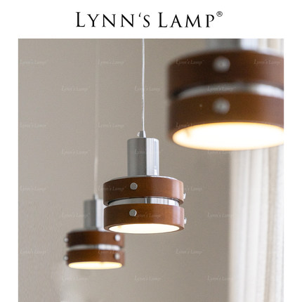 Lynn's立意 实木胡桃木色小吊灯 餐厅吧台中古日式床头玄关卧室灯