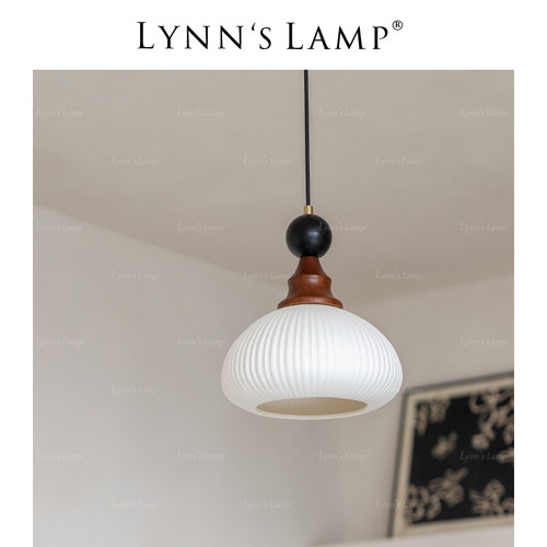 立意实木陶瓷中古风小吊灯